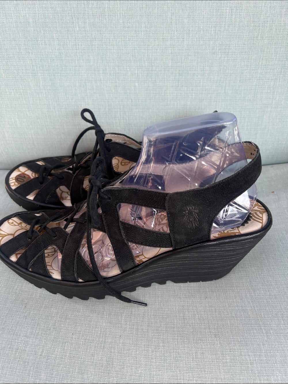 Fly London like new Black Wedge Lace-Up Sandals - Women